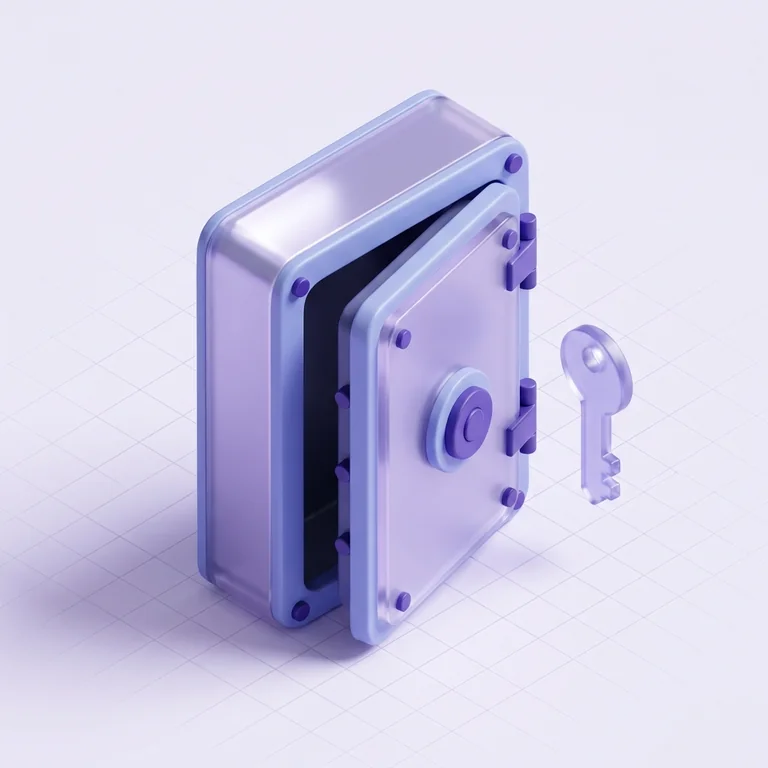 An isometric vault door with a key
